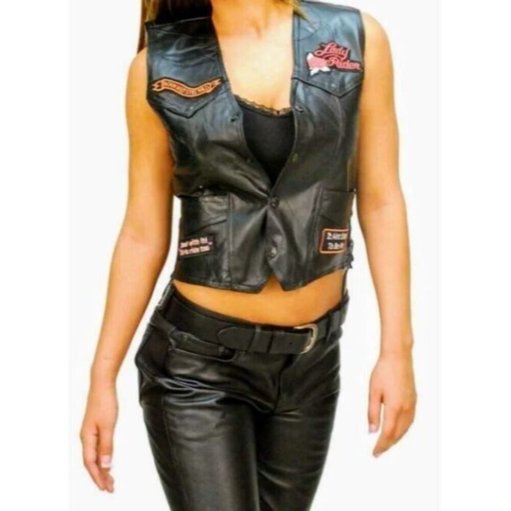 Diamond Plate Motorcycle Vest NWT Black Leather Live To Ride Lady Biker Size M